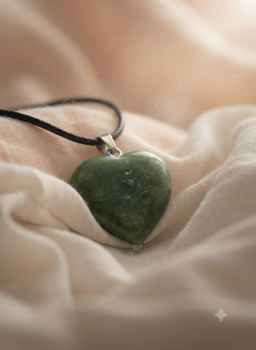 Natural Nephrite Jade Heart Pendant – Handcrafted Stone Necklace