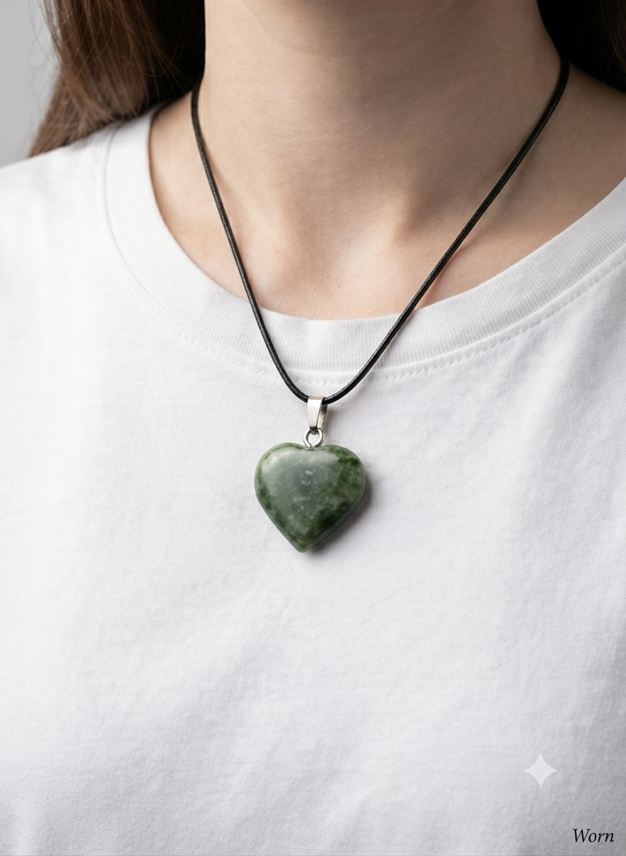 Natural Nephrite Jade Heart Pendant – Handcrafted Stone Necklace