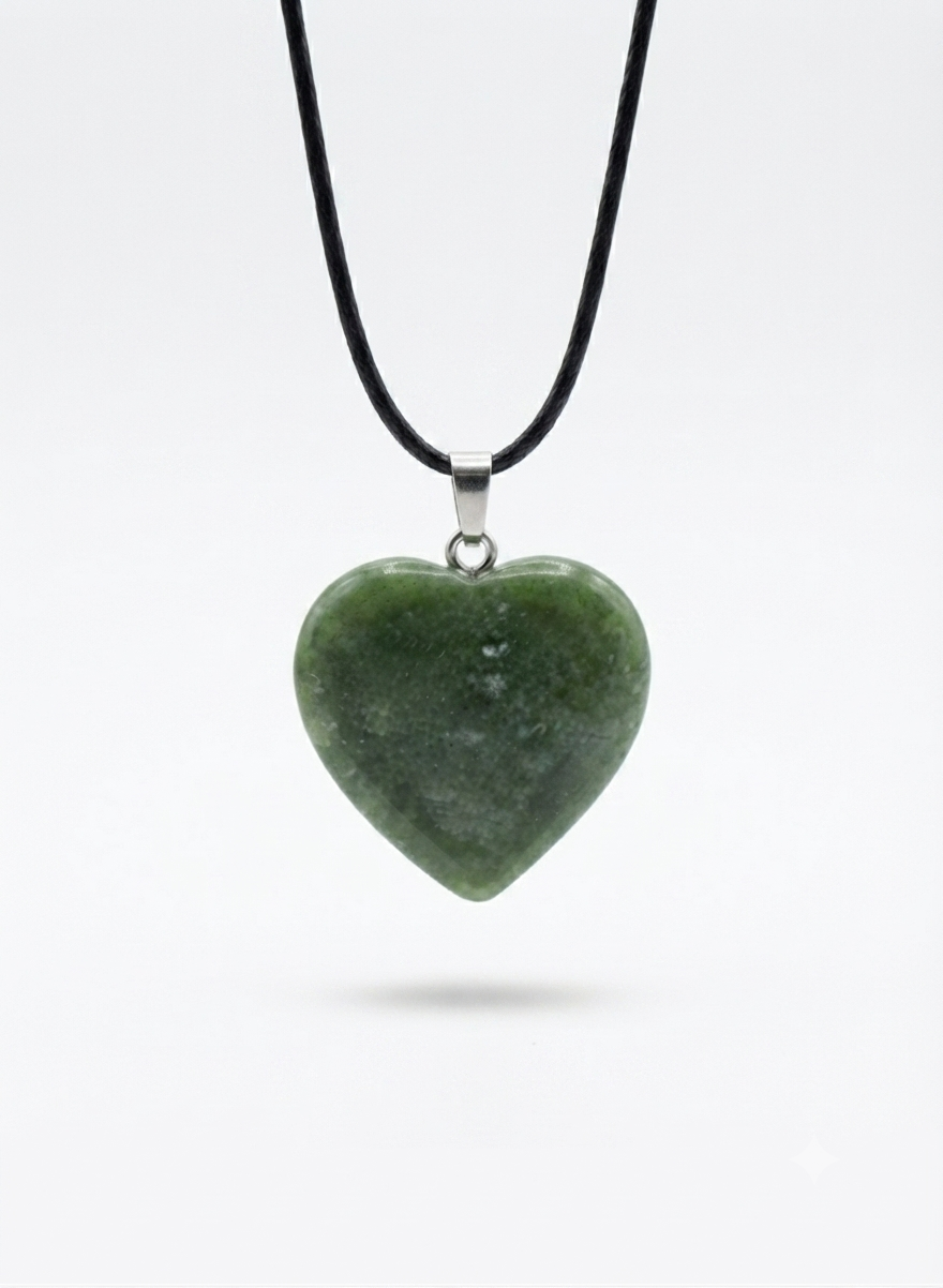 Natural Nephrite Jade Heart Pendant – Handcrafted Stone Necklace
