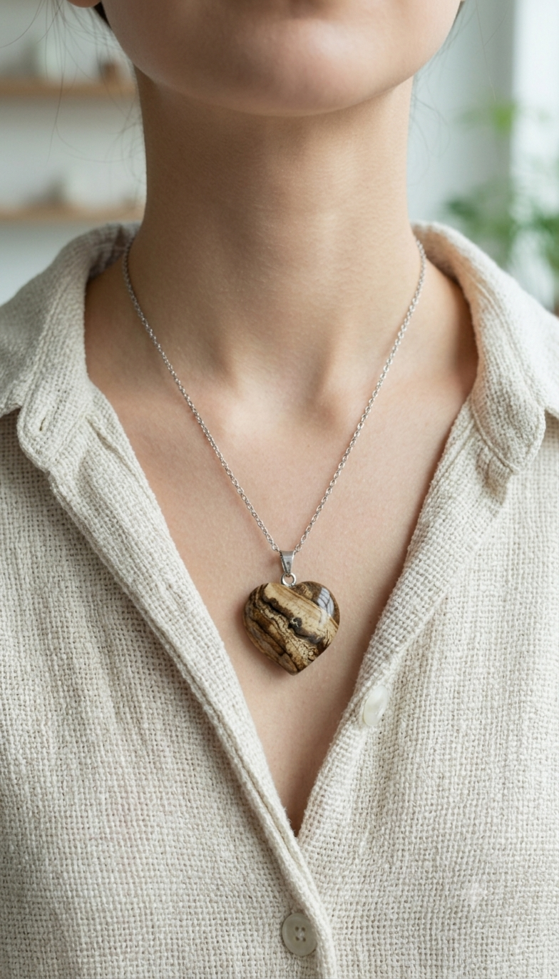 Trova il tuo Equilibrio con questo Pendente a Cuore in Calcite Cioccolato 100% Naturale