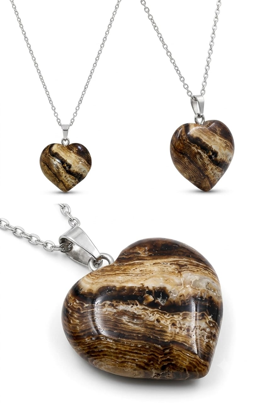 Trova il tuo Equilibrio con questo Pendente a Cuore in Calcite Cioccolato 100% Naturale